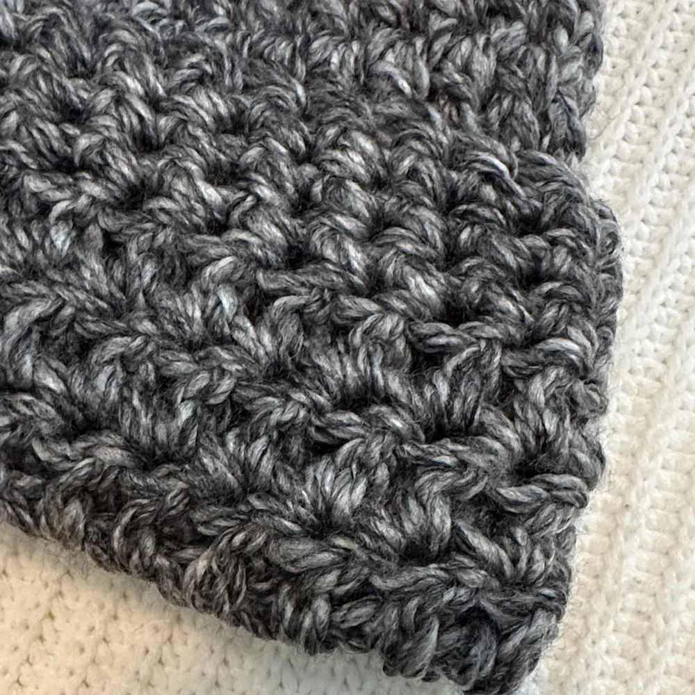 Super Warm Chunky Crochet Knit Gray Beanie Hat with Oversized Faux Fur Pom, OS
